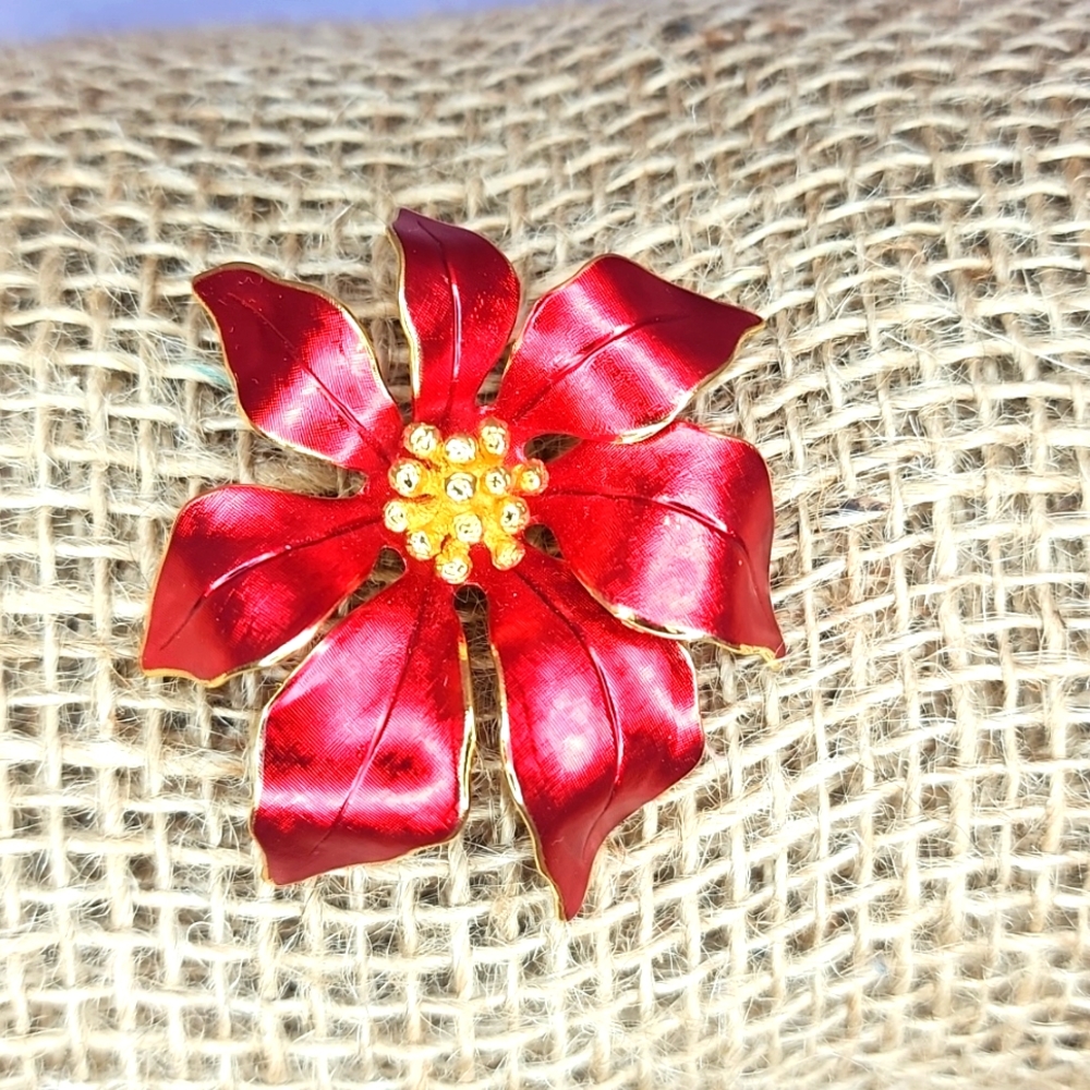 Cerruti Red Poinsettia pin / Vintage Jewelry